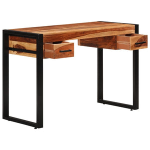 vidaXL Desk Brown Solid Sheesham wood, Powder - coated steel Medium Desk
