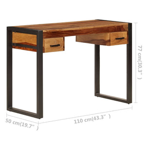 vidaXL Desk Brown Solid Sheesham wood, Powder - coated steel Medium Desk