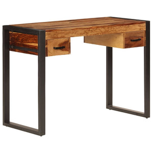 vidaXL Desk Brown Solid Sheesham wood, Powder - coated steel Medium Desk