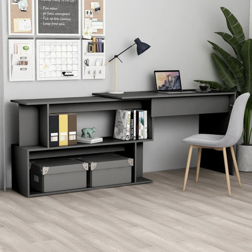 vidaXL Desk Grey Engineered wood Medium Rotatable Desk Rectangular