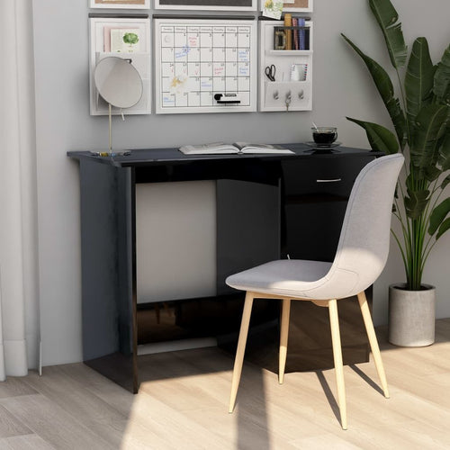 vidaXL Desk High Gloss Black Engineered Wood 39.4 x 19.7 x 29.9 in Desk
