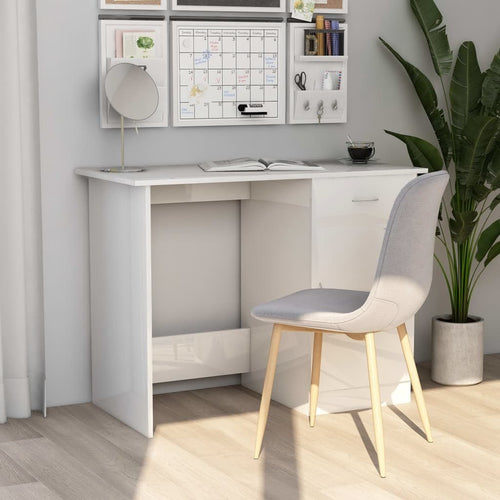 vidaXL Desk High gloss white Engineered wood Standard Desk Rectangular
