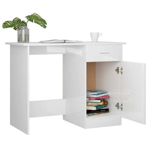 vidaXL Desk High gloss white Engineered wood Standard Desk Rectangular