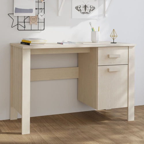 vidaXL Desk Honey brown Solid pinewood, MDF Medium Desk Rectangular