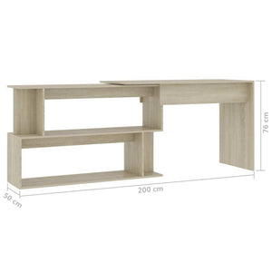 vidaXL Desk Sonoma oak Engineered Wood 78.7x19.7x29.9 in Rotatable