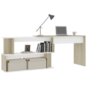 vidaXL Desk White Engineered Wood 78.7 in long Rotatable Desk