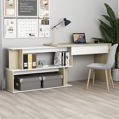 vidaXL Desk White Engineered Wood 78.7 in long Rotatable Desk