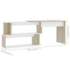 vidaXL Desk White Engineered Wood 78.7 in long Rotatable Desk