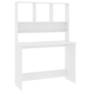 vidaXL Desk White Engineered Wood Medium Desk Rectangular Modern