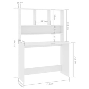 vidaXL Desk White Engineered Wood Medium Desk Rectangular Modern