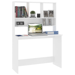 vidaXL Desk White Engineered Wood Medium Desk Rectangular Modern