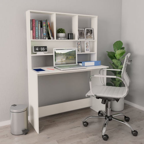 vidaXL Desk White Engineered Wood Medium Desk Rectangular Modern