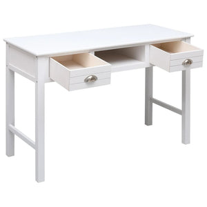 vidaXL Desk White Solid Paulownia wood and Solid Poplar wood Medium Desk