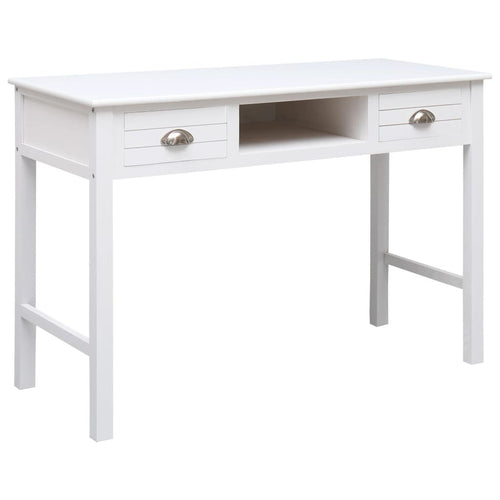 vidaXL Desk White Solid Paulownia wood and Solid Poplar wood Medium Desk