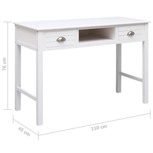 vidaXL Desk White Solid Paulownia wood and Solid Poplar wood Medium Desk