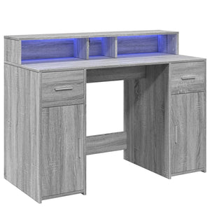 vidaXL Desk with LED Lights Grey Sonoma 47.2x21.7x35.8" Engineered Wood