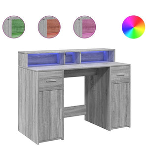 vidaXL Desk with LED Lights Grey Sonoma 47.2x21.7x35.8" Engineered Wood