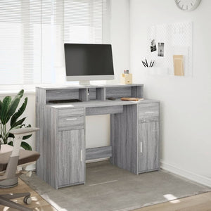 vidaXL Desk with LED Lights Grey Sonoma 47.2x21.7x35.8" Engineered Wood