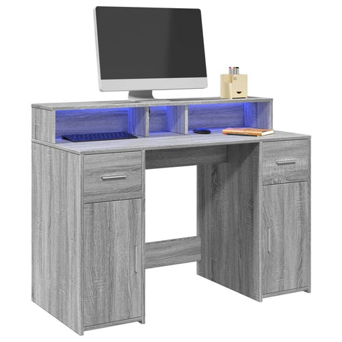 vidaXL Desk with LED Lights Grey Sonoma 47.2x21.7x35.8" Engineered Wood