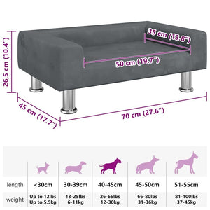 vidaXL Dog Bed Dark Grey 70x45 x 10.4 " Velvet