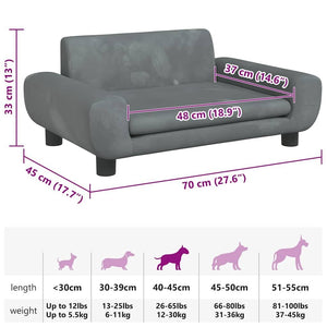vidaXL Dog Bed Dark Grey 70x45 x 13.0 " Velvet