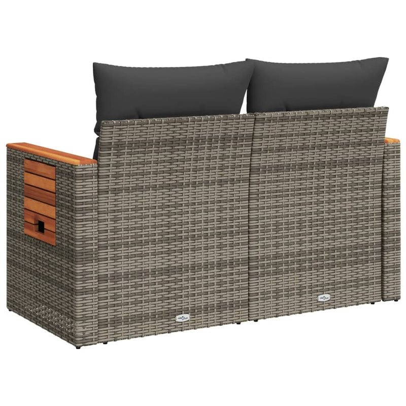 vidaXL Garden Sofa Grey PE rattan, powder - coated steel, solid acacia wood - Asmota