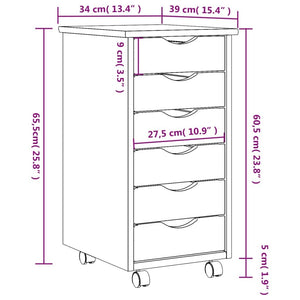 vidaXL Rolling Cabinet White Solid pine wood, engineered wood, plastic