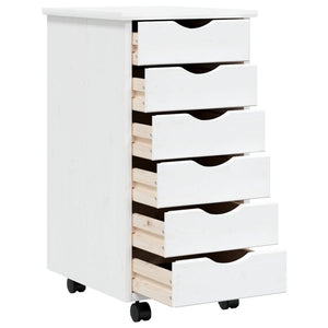 vidaXL Rolling Cabinet White Solid pine wood, engineered wood, plastic