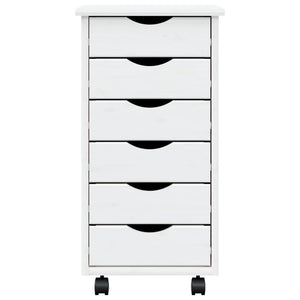 vidaXL Rolling Cabinet White Solid pine wood, engineered wood, plastic
