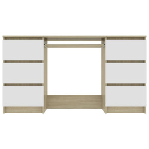 vidaXL Writing Desk White and Sonoma Oak Engineered Wood Writing Desk