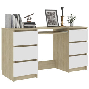 vidaXL Writing Desk White and Sonoma Oak Engineered Wood Writing Desk
