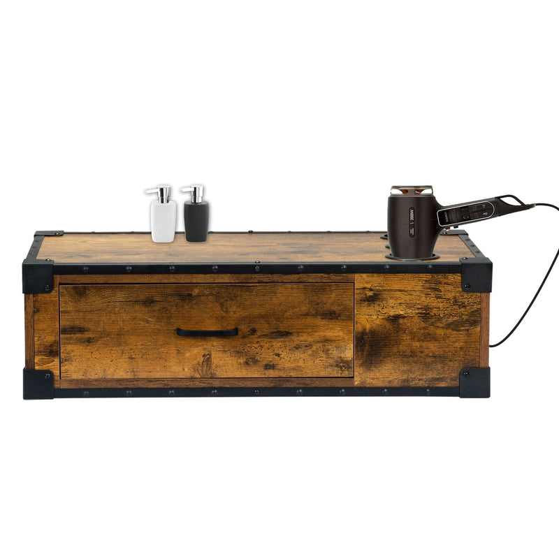 Wall - Mounted Wooden Salon Station; Beauty Styling Table; with 3 Holes for Hair Dryer; Curling Iron; Hair Straightener - Asmota