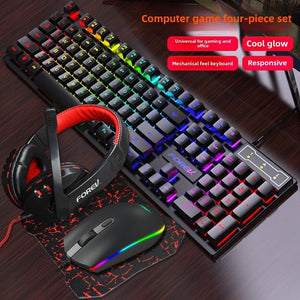 Wired four - piece set set of keyboard and mouse headset mouse pad keyboard set gaming game computer keyboard