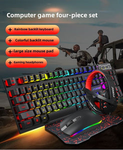 Wired four - piece set set of keyboard and mouse headset mouse pad keyboard set gaming game computer keyboard